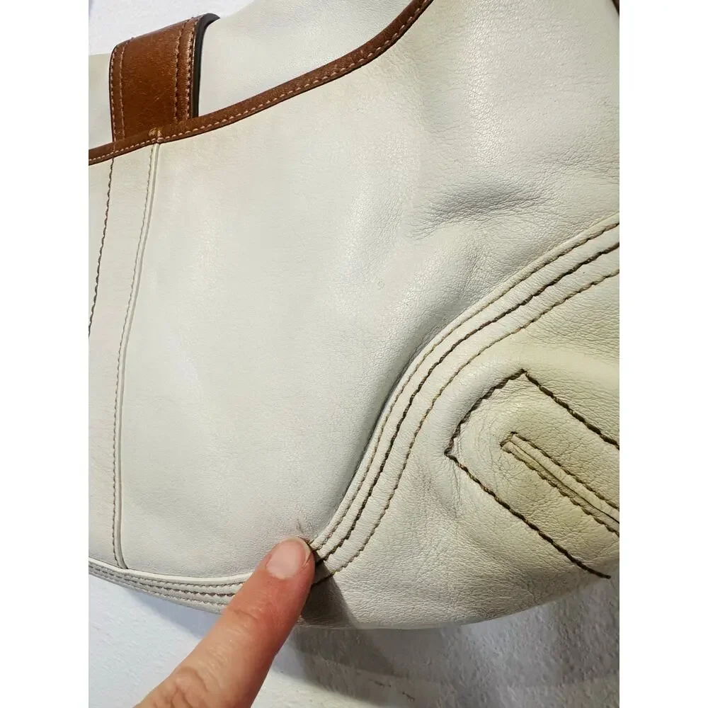 COACH White Brown Saddle SoHo Leather Hobo Leather Handbag F10192
